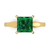 Clara Pucci 2.5 ct Princess Cut Solitaire Simulated Green Emerald Engagement Wedding Bridal Promise Anniversary Ring 14k Yellow Gold