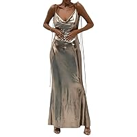 Women Sexy Spaghetti Strap Backless Maxi Dress Bodycon Lace Up Bandage Halter Long Dress Summer Evening Prom Dress