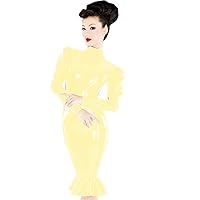 Plus Size Gothic Puff Sleeve Mermaid Dress Ladies PVC Midi Vestido (Light Yellow,5XL)