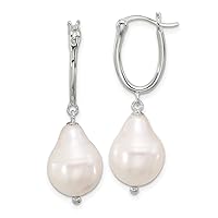 925 Sterling Silver Polished Teardrop Freshwater Cultured Pearl Hoop Earrings Measures 37.25mm long 1.5mm Thick Jewelry for Women