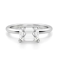 Emerald Cut Moissanite Solitaire Ring, 1.00 Carat, 14K Gold, Sterling Silver
