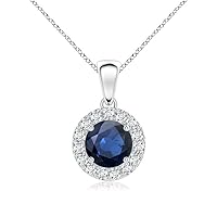 Blue Sapphire Round 6.00Mm Gemstone Cross Necklace 925 Sterling Silver Birthstone Religious Pendant Jewelry For Women