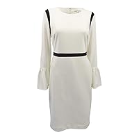 Calvin Klein Women's Petite Bell Sleeve Sheath with Contrast Piping Dress