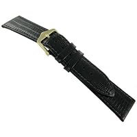 20mm Hirsch Black Reptile Grain Genuine Leather Stitched Padded Watch Band - 17801650