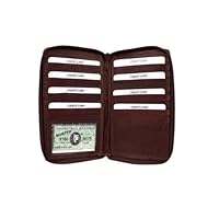 Leatherboss Credit Card Holder Tall Wallet with All Around Zipper- Brown 7