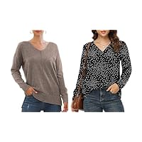 Jouica Fall Tops for Women Caual V Neck Two Womens Tops,Large