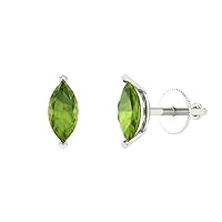0.9ct Marquise Cut Solitaire Natural Light Peridot Unisex pair of Stud Earrings 14k White Gold Screw Back conflict free