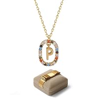 Initial Alphabet Necklace,Necklaces for Women,Sterling silver necklace,Colored zircon,Letter round Pendant,gift box,Monogram 26 Capital A-Z,18K gold plated,for Teen Girls,Simple Jewelry