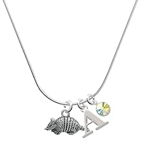 Silvertone Small Armadillo - Silvertone Capital Initial Charm Necklace with Crystal Drop, 18