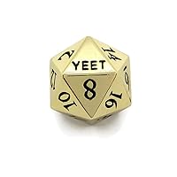 Gold Brass Metal D20 YEET OOF Dice Critical Fail F 20 Sided Die Set DND Black Gunmetal Color Number for Role Playing Game Dungeons and Dragons D&D Pathfinder Shadowrun and Math Teaching