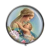 Our Blessed Lady Virgin Mary and Baby Jesus Catholic - Art Photo Pill Box - Charm Pill Box - Glass Candy Box