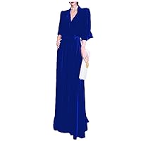Velvet Wrap Prom Dress with Pocket 3/4 Sleeves Cocktail Party Gown A Line Long Evening Formal Dress PM20