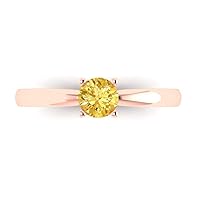 Clara Pucci 0.45ct Round Cut Solitaire Natural Orange Citrine 4-Prong Classic Statement Ring Gift In Real 14k Pink Rose Gold for Women