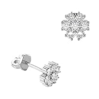 1/2 CT Round Cubic Zirconia Flower Fashion Stud Earrings 14k White Gold Finish