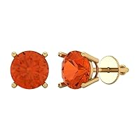 4.1 ct Brilliant Round Cut Solitaire VVS1 Red Simulated Diamond Pair of Stud Earrings Solid 18K Yellow Gold Screw Back
