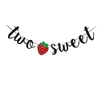 Two Sweet Banner, Strawberry Theme Party Sign For Baby Girl's/Boy's 2nd Birthday, Black Baby Twins' Birthday Party Bunting Supplies, Twins Baby Shower Party Decorations