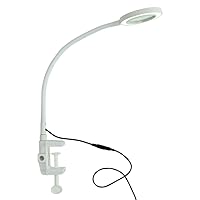 Tabletop Magnifying Glass with Adjustable Gooseneck Arm and Dimmable LED Light | Table and Desk Magnifier with 3X Magnification Lens by Global Care Market (White)