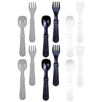 Re-Play Made in USA Toddler Forks and Spoons, Pack of 12 Without Carrying Case - 6 Kids Forks with Rounded Tips and 6 Deep Scoop Toddler Spoons - 0.2