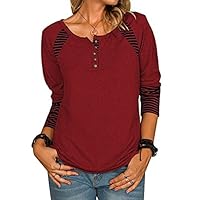 Womens Tops Casual V Neck Tunic Tops Striped Button Pullover Sweatshirt Henley Shirts Tee