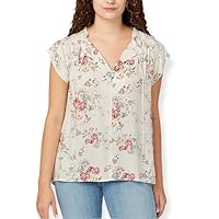 Buffalo David Bitton Womens Flutter Sleeve Floral Top,Ivory Flowers,X-Large