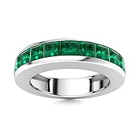 Emerald Channel Set Square 4.00mm Half Eternity Band Ring | Sterling Silver 925 With Rhodium Plated | Channel Set Eternity Band For Girls And Woman's
