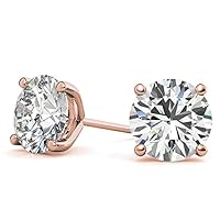 FACTES JEWELS VVS1 Clarity Moissanite Diamond Earring 2 pieces of D Color Brilliant Round Cut Moissanite Earrings In Sterling Silver And 18k Rose Gold