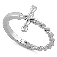 925 Sterling Silver Rope Cross Women Stacking Ring