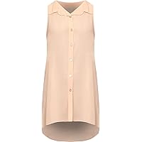 Fashionstar Star Fashion Sleeveless Chiffon Uneven Hem Loose Fit Asymmetric Button Down Chambray Shirt for Woman (US 10 – 24)