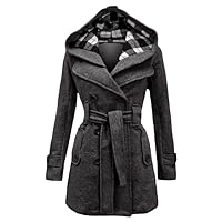 Women's Double Breasted Pea Coat Winter Mid-Long Trench Coat With Belt Hooded Cold Protection Thermal Coat