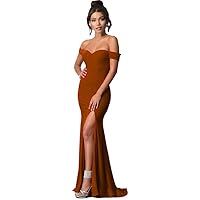 Women's Off Shoulder Mermaid Prom Dress with Slit Long Party Evenning Gowns