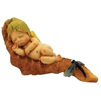 Enchanted Story Fairy Garden Sleeping Fairy Baby with Dragonfly Outdoor Statue, Brown, Tan, Green