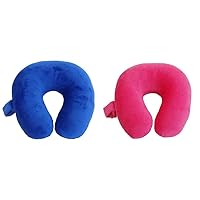 Wolf Essentials Kids Cozy Soft Microfiber Neck Pillow Bundle, Blue and Pink, Compact, Perfect for Plane or Car Travel