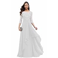 Mother of The Bride Dresses with Sleeves Lace Formal Gowns Long Ruffled Chiffon Evening Dress