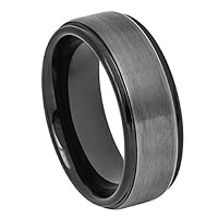 Black Two Tone Tungsten Carbide Men's Brushed Wedding Band Ring, Comfort Fit TCR203