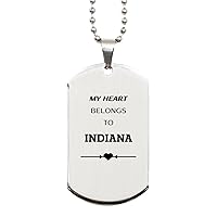 Proud Indiana State Gifts, My heart belongs to Indiana, Lovely Birthday Indiana State Silver Dog Tag For Men Women
