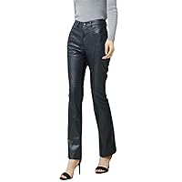 Women Spring Autumn Sheepskin Full Length Pants Boot-Cut Pants Ladies Cool Slim Long Leather Pants