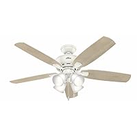 Hunter Fan Company, 53217, 52 inch Amberlin Fresh White Ceiling Fan with LED Light Kit and Pull Chain
