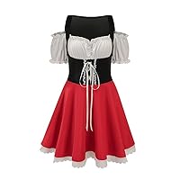 Women's German Dirndl Dress Costumes for Bavarian Oktoberfest Carnival Cold Shoulder Beer Maiden Cosplay Dress