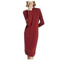 Women 100% Cashmere Knitwears Dress Winter O-Neck Long Pullovers Solid Colors Dresses