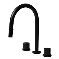 Widespread Bathroom Faucet 360° Rotation Brass 3 Hole Dual Handle Bathroom Sink Faucet Deck Mounted Bathroom Sink Mixer Tap with 2 Modes Pull Down Sprayer,Black
