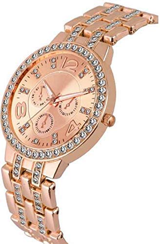 Aleafa Armlet Presents Rose Gold Watch & Bracelet Combo Set for Girls (Two Hearts Diamond) #Aport-1617