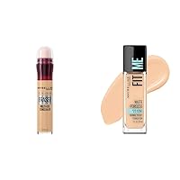 Maybelline Instant Age Rewind Eraser Dark Circles Treatment Multi-Use Concealer, 122, 1 Count (Packaging May Vary) & Fit Me Matte + Poreless Liquid Oil-Free Foundation Makeup, Classic Ivory, 1 Count