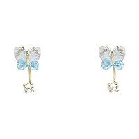 14k Gold Blue Crystal and CZ Cubic Zirconia Simulated Diamond Screw Stud Earrings Jewelry Gifts for Women