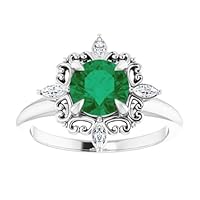 3 CT Art Deco Compass Point Emerald Engagement Ring 14k Gold, North Star Emerald Wedding Ring, Vintage Green Emerald Bridal Ring, May Birthstone Anniversary Ring Perfact for Gift