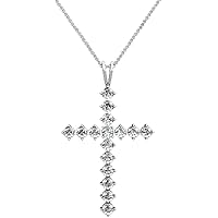 DTJEWELS 1 Ct Round Cut VVS1 Diamond Religious Simple Cross Charm Pendant Necklace Real 925 Sterling Silver