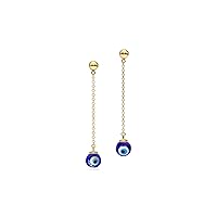 Gold Lucky Glass Evil Eye Drop Earrings Turkish Blue Eye Ball Earring Sets - Gold Plated 925 Sterling Silver Dangle Chain Earring Pack Friendship Jewelry Gift for Women Teen Girls