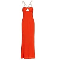 STAUD Women's Orange Papaya Halter Keyhole Maxi Dress