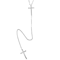 925 Sterling Silver Cross Single Cut Pave Set 0.05 dwt Diamond Necklace