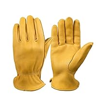 OZERO Hunting Gloves, Grain Suede Leather Shooting Gloves for Rubbing Jewelry/Driving/Riding/Gardening/Yard Work/Farm - Extremely Soft for Men & Women (Gold,L)