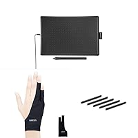 One by Wacom Medium Graphics Drawing Tablet & Drawing Glove, Two-Finger Artist Glove (1 Pack) & ACK20001 Standard Nibs,Black & Pistachio,Small & Medium